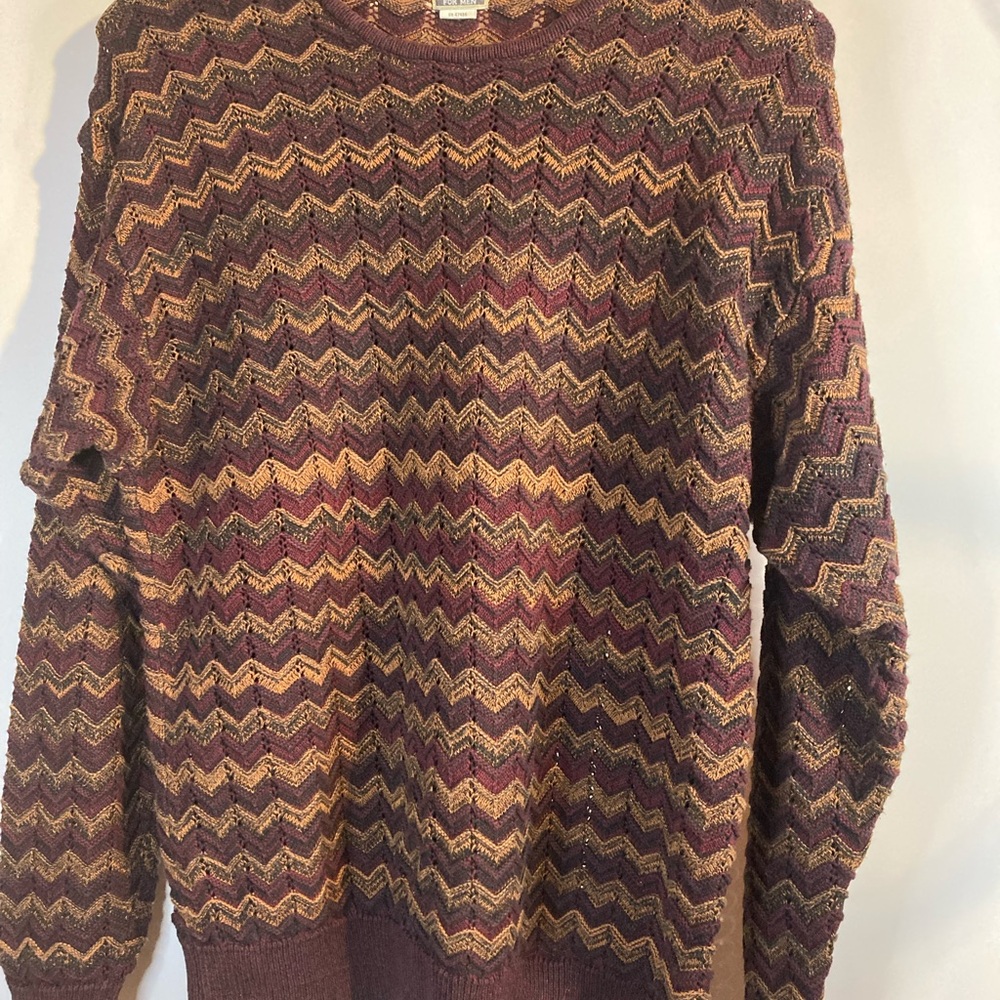 Cassini Crew Neck Sweater Man Woven knit Pullover Long Sleeves Size L
